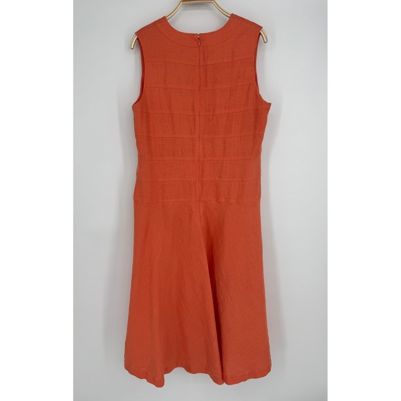 J. Peterman 1911 Linen Dress Size 16 Orange Fit Flare Midi Cottagecore Retro - Picture 6 of 11